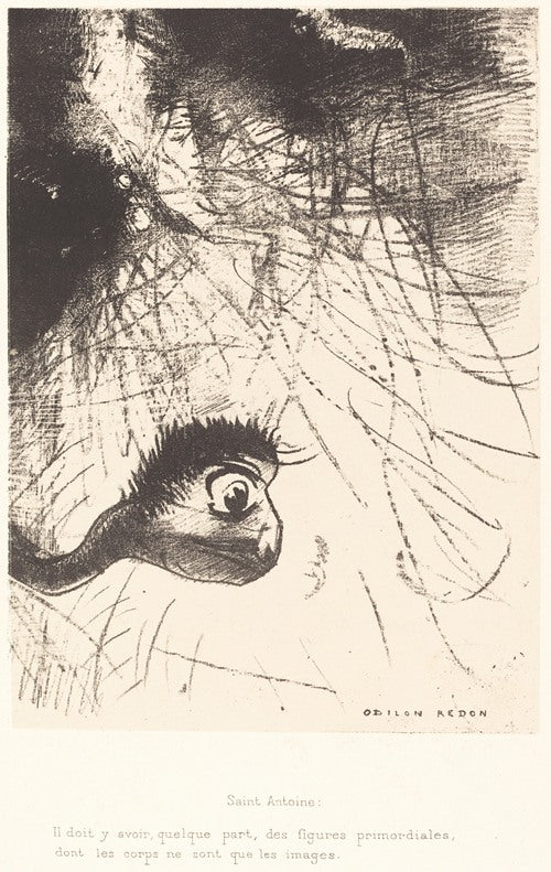 Saint-Antoine – Il doit y avoir quelque part des figures primordiales dont les corps ne sont que les images (1889) by Odilon Redon