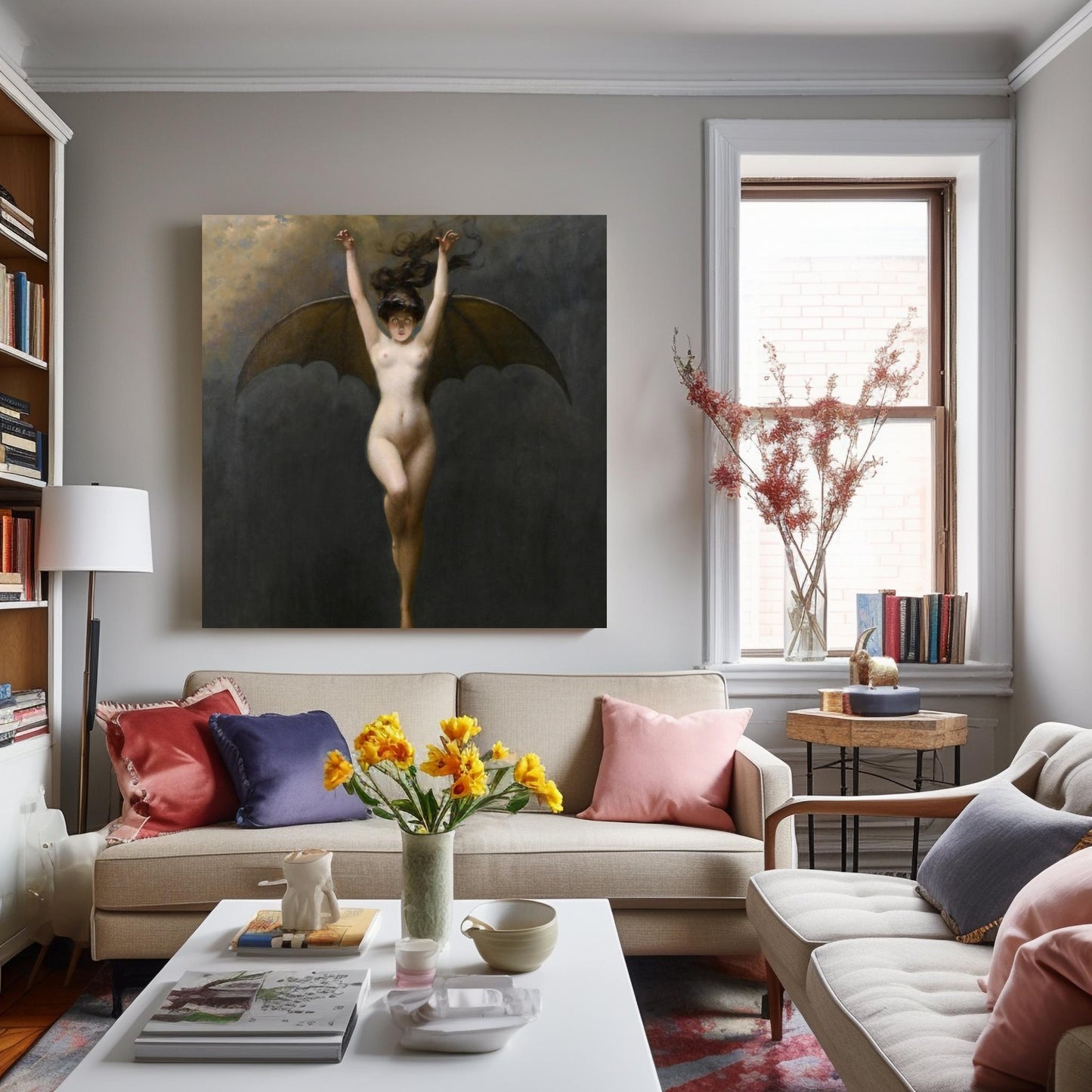 Mujer murciélago - Bruja gótica y arte wiccan - Arte digital de mujer con alas de murciélago, arte de pared imprimible, descarga instantánea