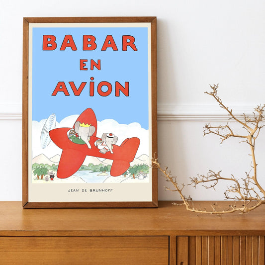 Decoración de pared con el elefante Babar, arte imprimible, decoración infantil, regalo para niños, arte de pared retro, ilustración impresa, decoración infantil, arte de pared lindo