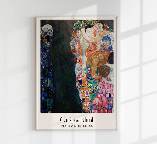 Cartel de la exposición Muerte y vida de Gustav Klimt