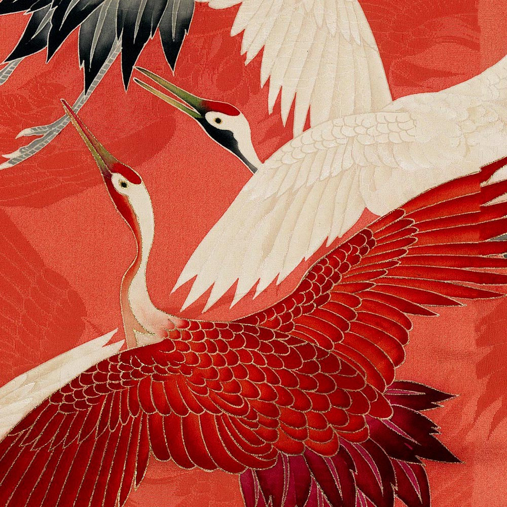 Conjunto de 2 impresiones de grullas rojas y grullas blancas
