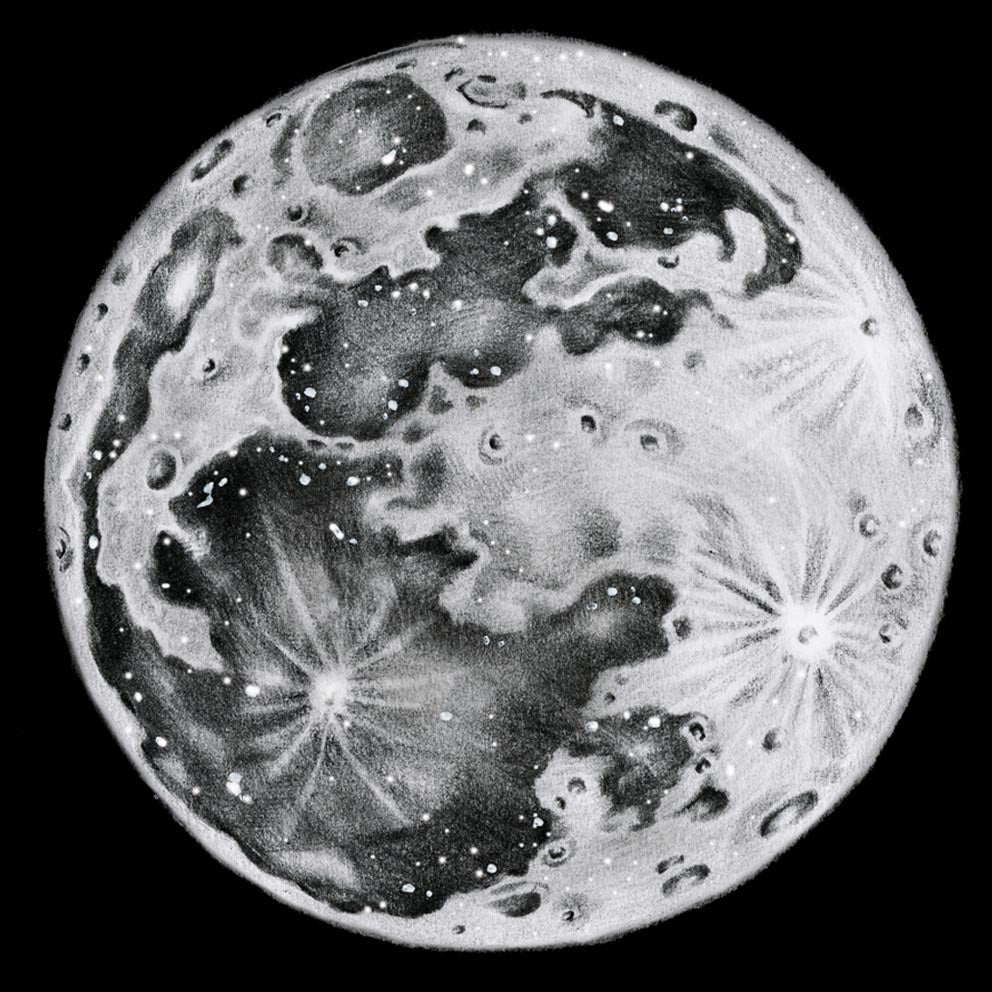 Conjunto de 3 ilustraciones astronómicas antiguas de la Luna