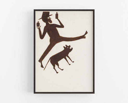 Arte americano de Bill Traylor | Hombre bebiendo y perro | Arte popular animal | Artista autodidacta afroamericano | Decoración de pared vintage moderna