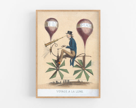Vintage French hot air balloon | Flying bicycle | Paris, France | Travelers and fantasy wall decor | Modern Vintage decor
