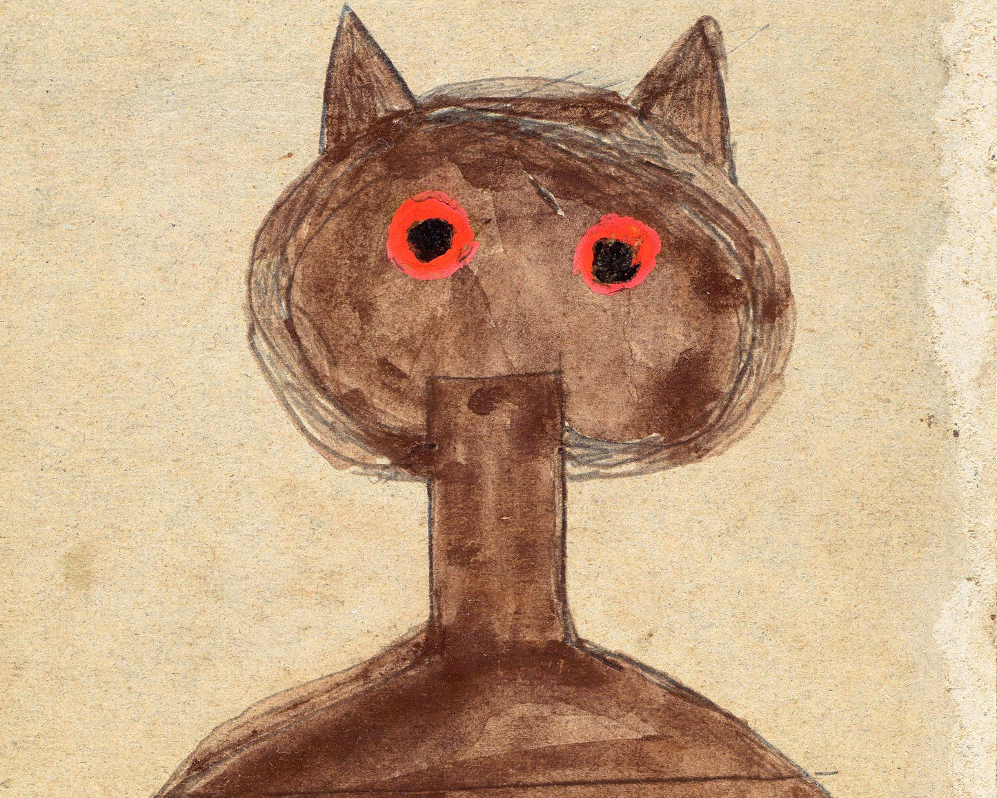 Arte americano de Bill Traylor | Gato con ojos rojos | Arte popular animal | Arte mural marginal | Artista autodidacta afroamericano | Impresión ingenua