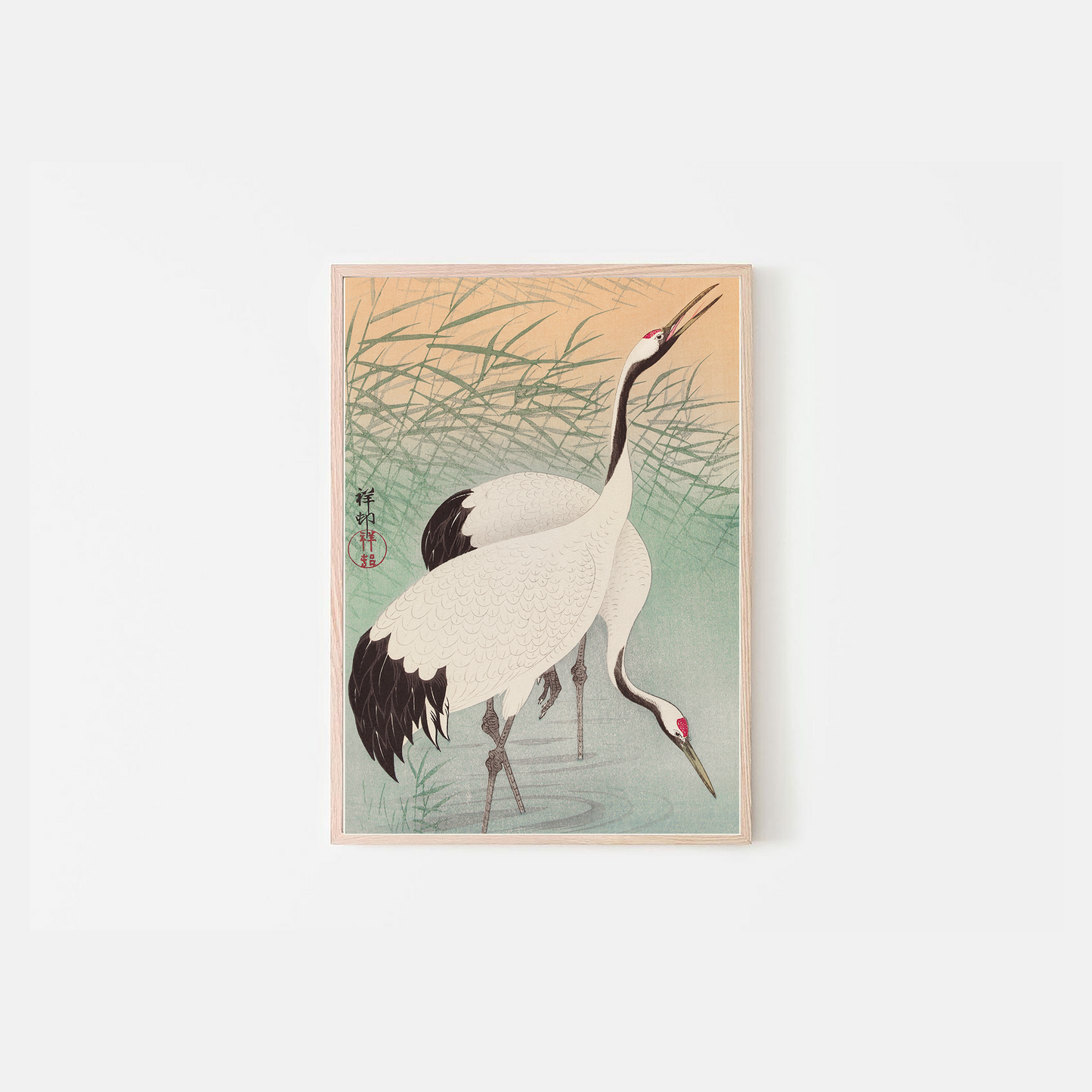 Dos grullas y una puesta de sol de Koson