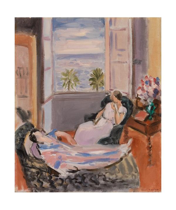 Interior con dos figuras y ventana abierta (1922)