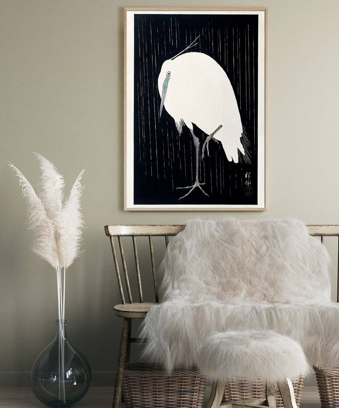 Póster Garza blanca en la nieve oscura de Ohara Koson