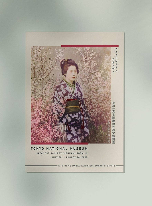 Póster de la exposición Geishas y cerezos en flor de Ogawa Kazumasa