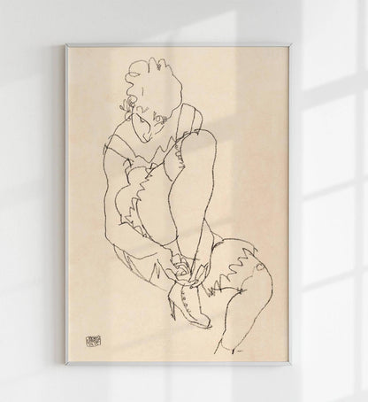 Woman Buttoning Her Shoes by Egon Schiele