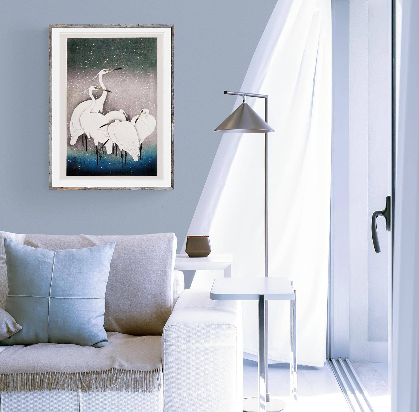 Cinco garcetas blancas en la nieve, de Ohara Koson