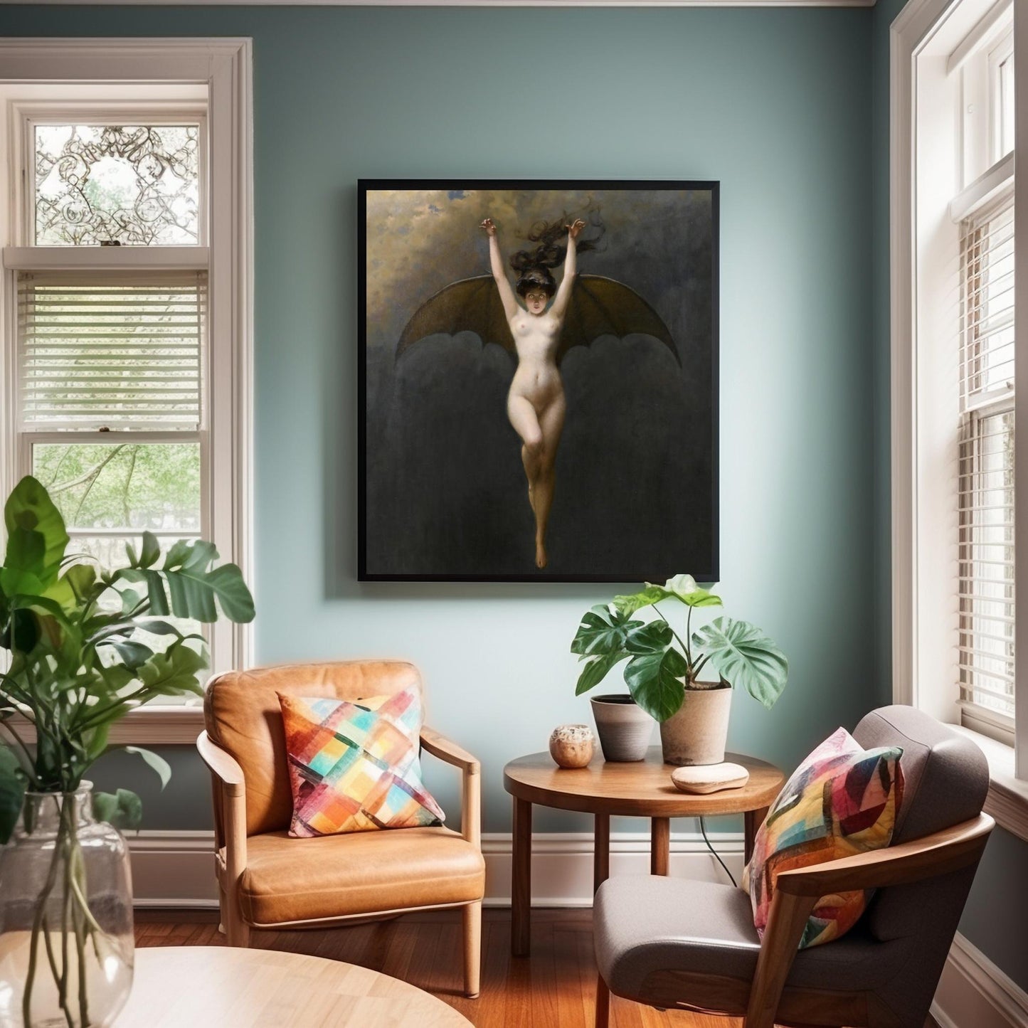 Mujer murciélago - Bruja gótica y arte wiccan - Arte digital de mujer con alas de murciélago, arte de pared imprimible, descarga instantánea