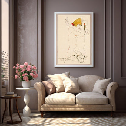 Dos mujeres abrazándose 1913 de Egon Schiele - Arte erótico lésbico moderno Descarga digital Arte mural Imprimible Descarga instantánea