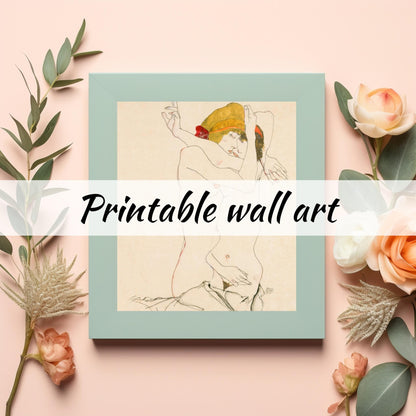 Dos mujeres abrazándose 1913 de Egon Schiele - Arte erótico lésbico moderno Descarga digital Arte mural Imprimible Descarga instantánea