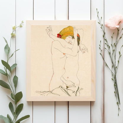 Dos mujeres abrazándose 1913 de Egon Schiele - Arte erótico lésbico moderno Descarga digital Arte mural Imprimible Descarga instantánea
