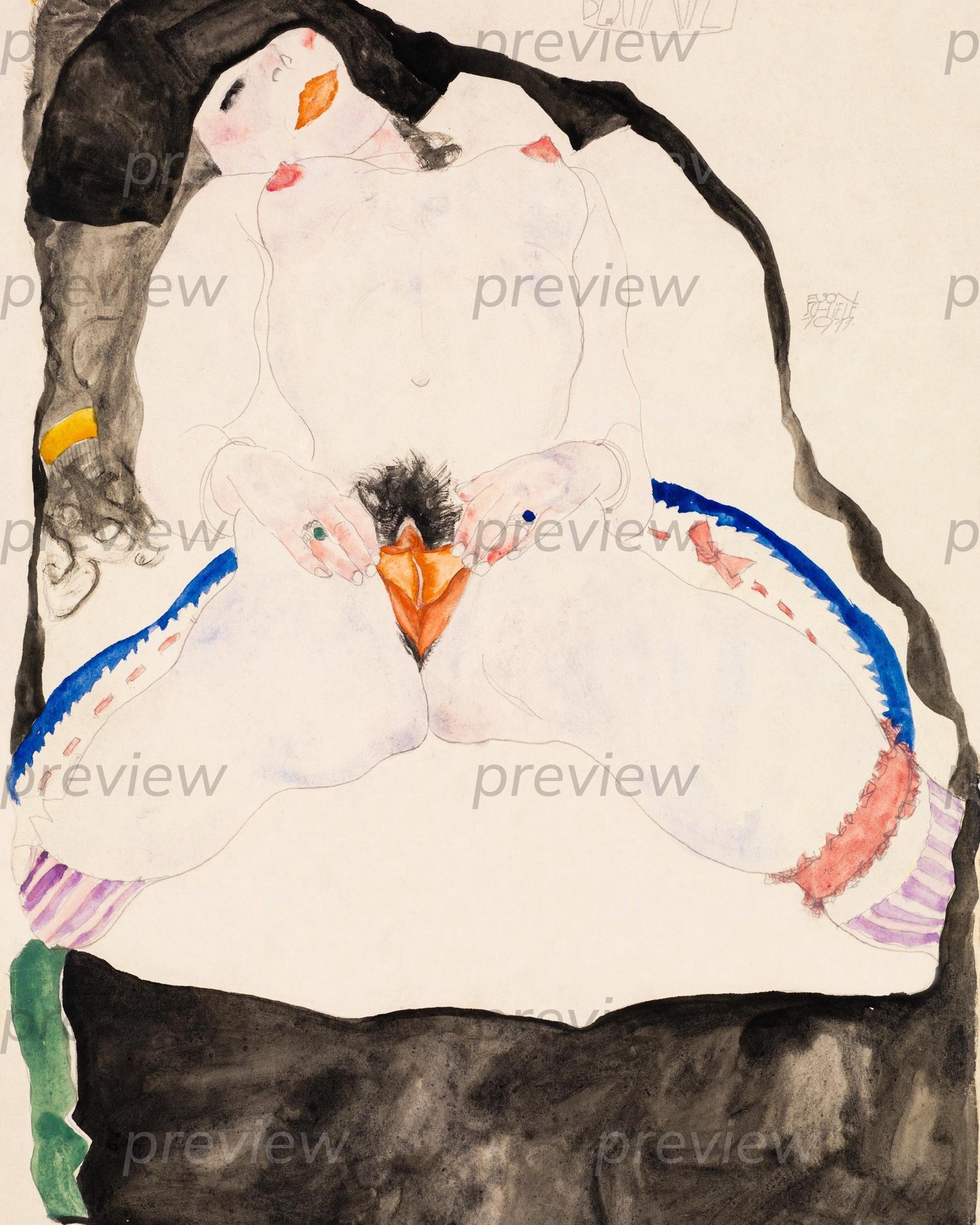 Imagen digital imprimible de vulva y vagina con arte lineal erótico queer Descarga instantánea Moderna - Observado en un sueño por Egon Schiele Descarga digital