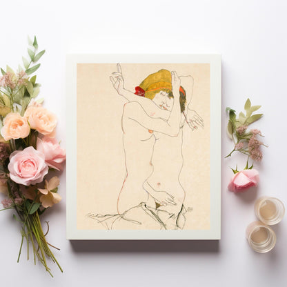 Dos mujeres abrazándose 1913 de Egon Schiele - Arte erótico lésbico moderno Descarga digital Arte mural Imprimible Descarga instantánea