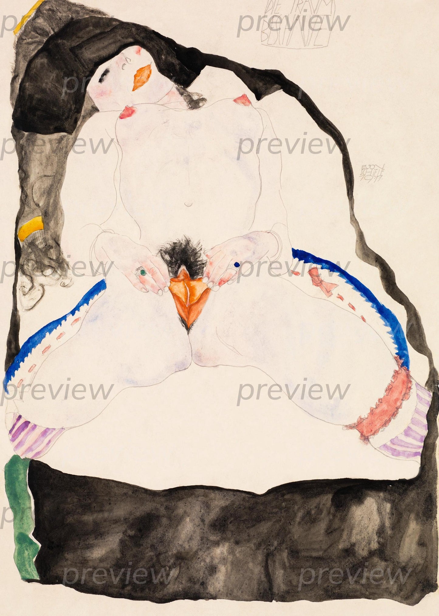 Imagen digital imprimible de vulva y vagina con arte lineal erótico queer Descarga instantánea Moderna - Observado en un sueño por Egon Schiele Descarga digital