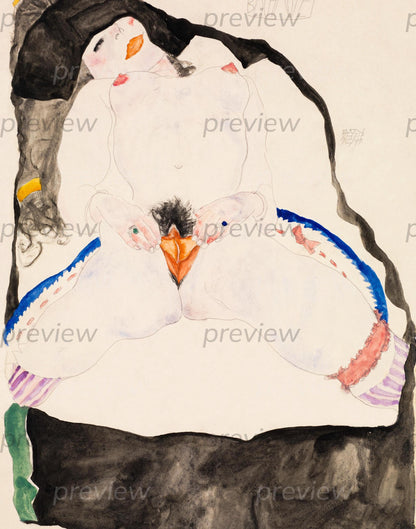 Imagen digital imprimible de vulva y vagina con arte lineal erótico queer Descarga instantánea Moderna - Observado en un sueño por Egon Schiele Descarga digital