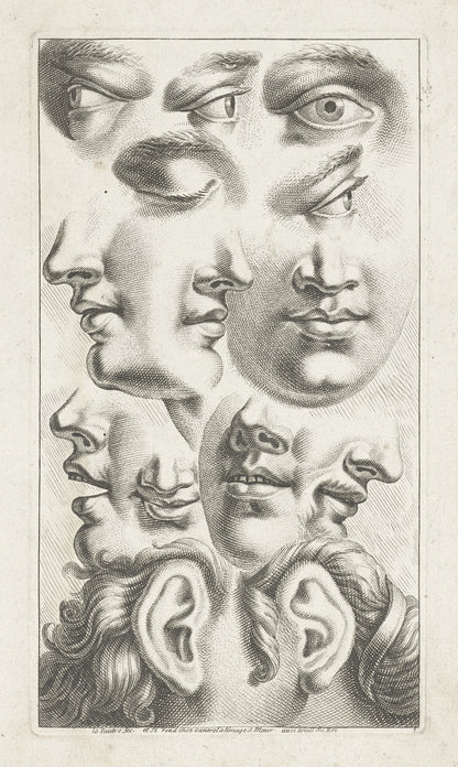 Art Print "Details of Faces by Jean Lepautre - Engraving Art Print"