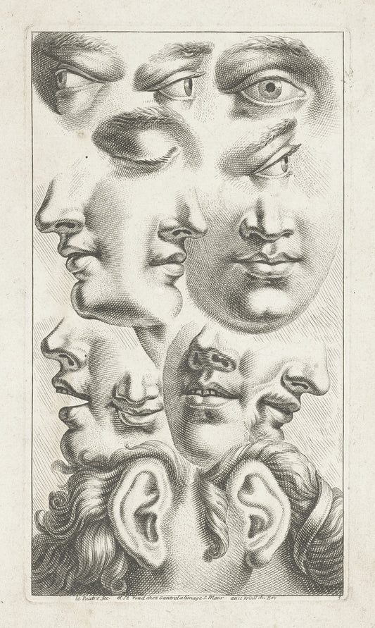 Art Print "Details of Faces by Jean Lepautre - Engraving Art Print"