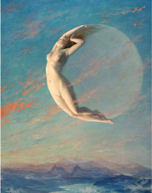 Moon goddess art print | Selene | Albert Aublet | Vintage nude woman | Art nouveau wall art | Celestial painting (whitespace trimmed)
