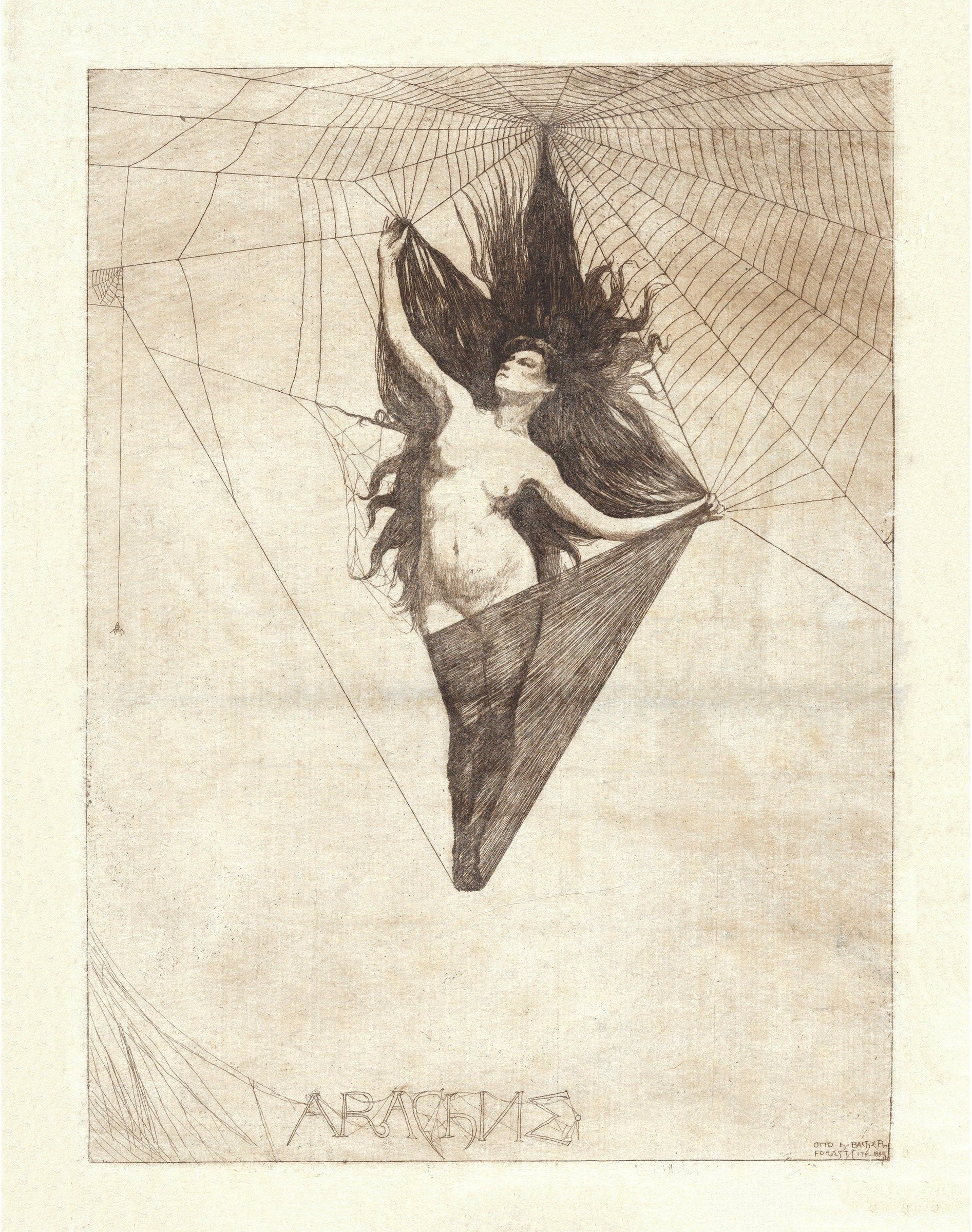 Vintage spider woman art | Arachne | Greek mythology sketch | Vintage gothic nude | Occult, Dark wall art | Victorian spider woman (whitespace trimmed)