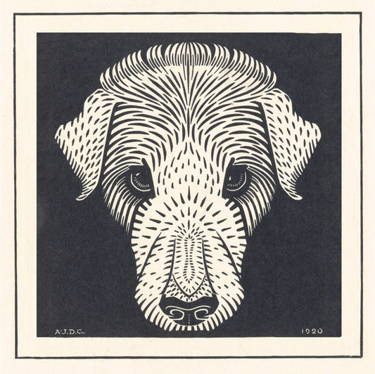 Vintage dog fine art print | Art nouveau animal woodcut | Woodblock animal wall art | Julie de Graag | Female artist | Modern Vintage décor (whitespace trimmed)