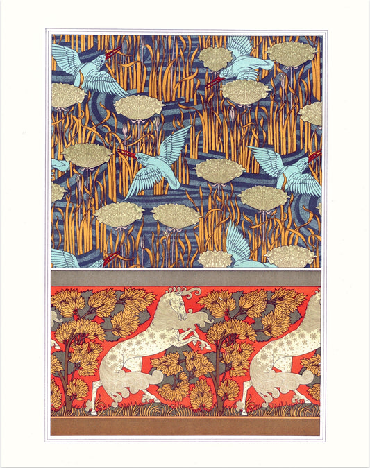 Art nouveau animals | Kingfisher and Horse art | L'animal dans la Décoration | Natural History | Modern vintage décor | Eco-friendly gift (whitespace trimmed)