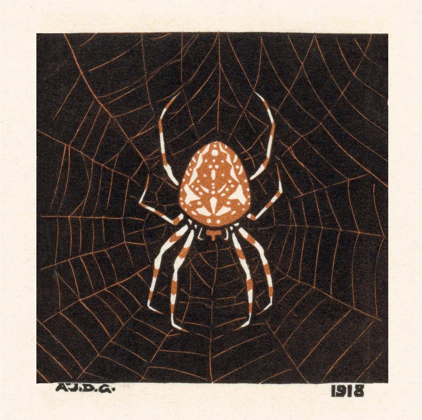 Vintage spider web art | Art nouveau insect woodcut print | Arachnid wall art | Julie de Graag | Female artist | Vintage Halloween décor (whitespace trimmed)