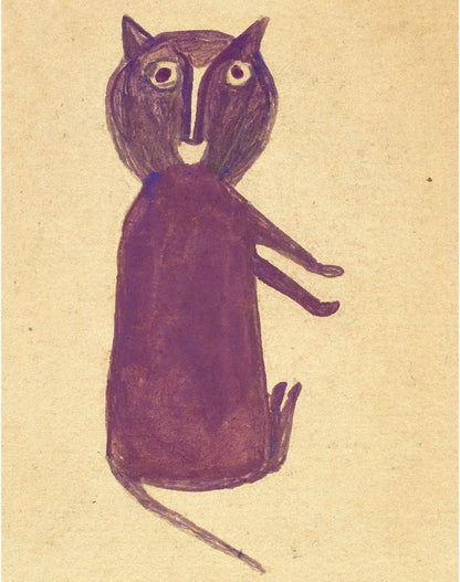 Purple cat | Bill Traylor Americana art | Animal folk art | Naive drawing | Outsider painting | African American self-taught artist (whitespace trimmed)