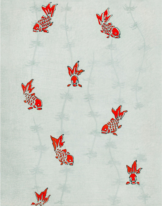 Gold fish and water art | Vintage Asian pattern print | Watanabe Seitei | Kacho-ga artist | Modern vintage décor | Eco-friendly gift (whitespace trimmed)