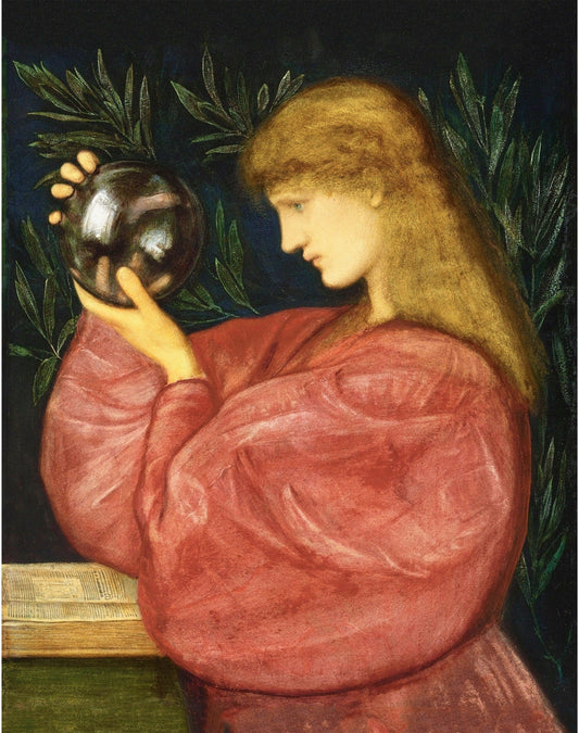 Woman with a crystal ball | Astrologia | Edward Coley Burne-Jones | Pre-Raphaelite wall art | Vintage mystical art print (whitespace trimmed)
