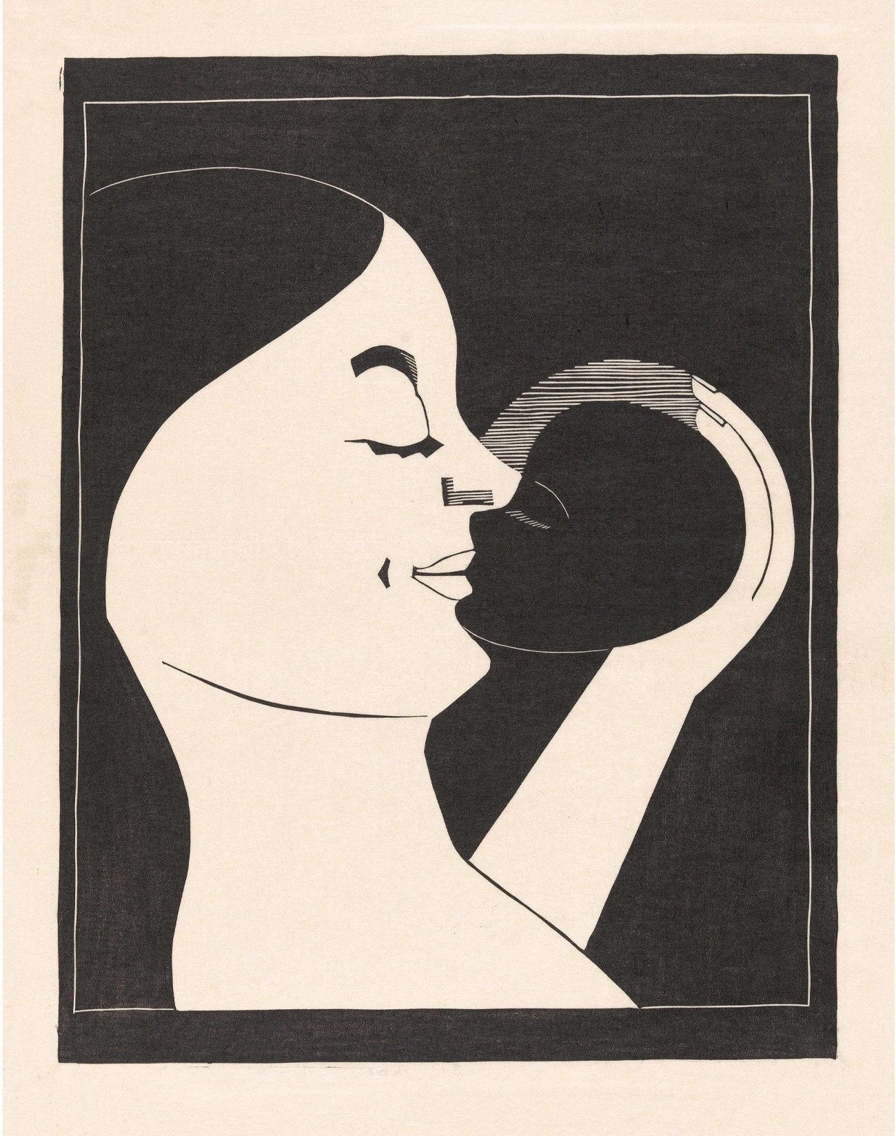 Mother and Child fine art print | Art nouveau woodcut | Woodblock wall art | Minimalist black and white decor | Samuel Jessurun de Mesquita (whitespace trimmed)