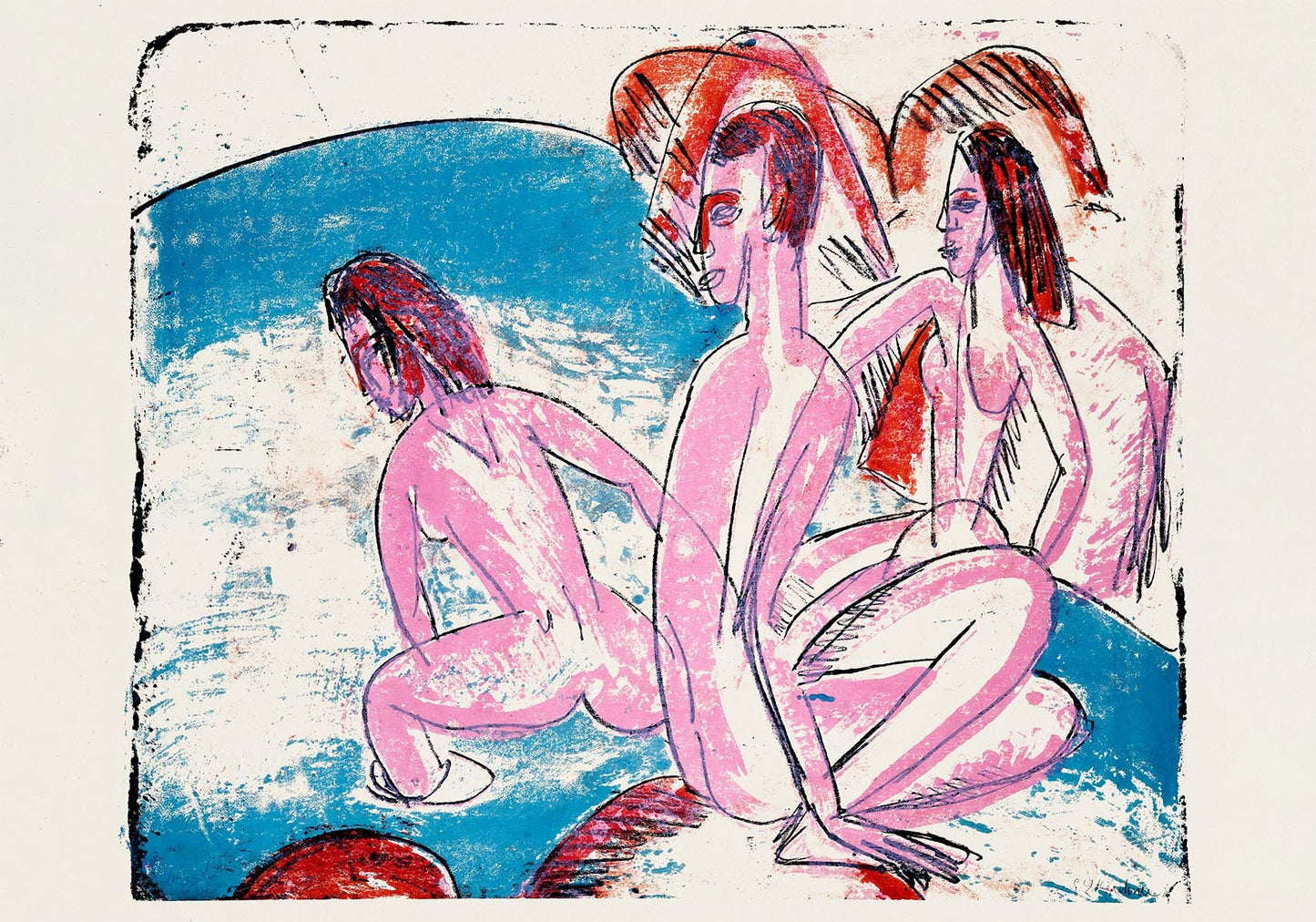 Tres bañistas junto a las piedras de Ernst Kirchner
