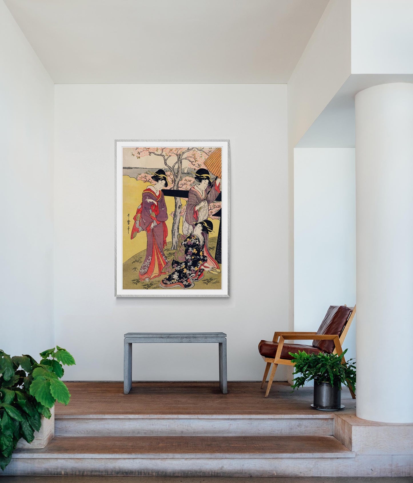 Gotenyama no Hanami Hidari (Tres geishas en el jardín de los cerezos en flor) de Utamaro Kitagawa