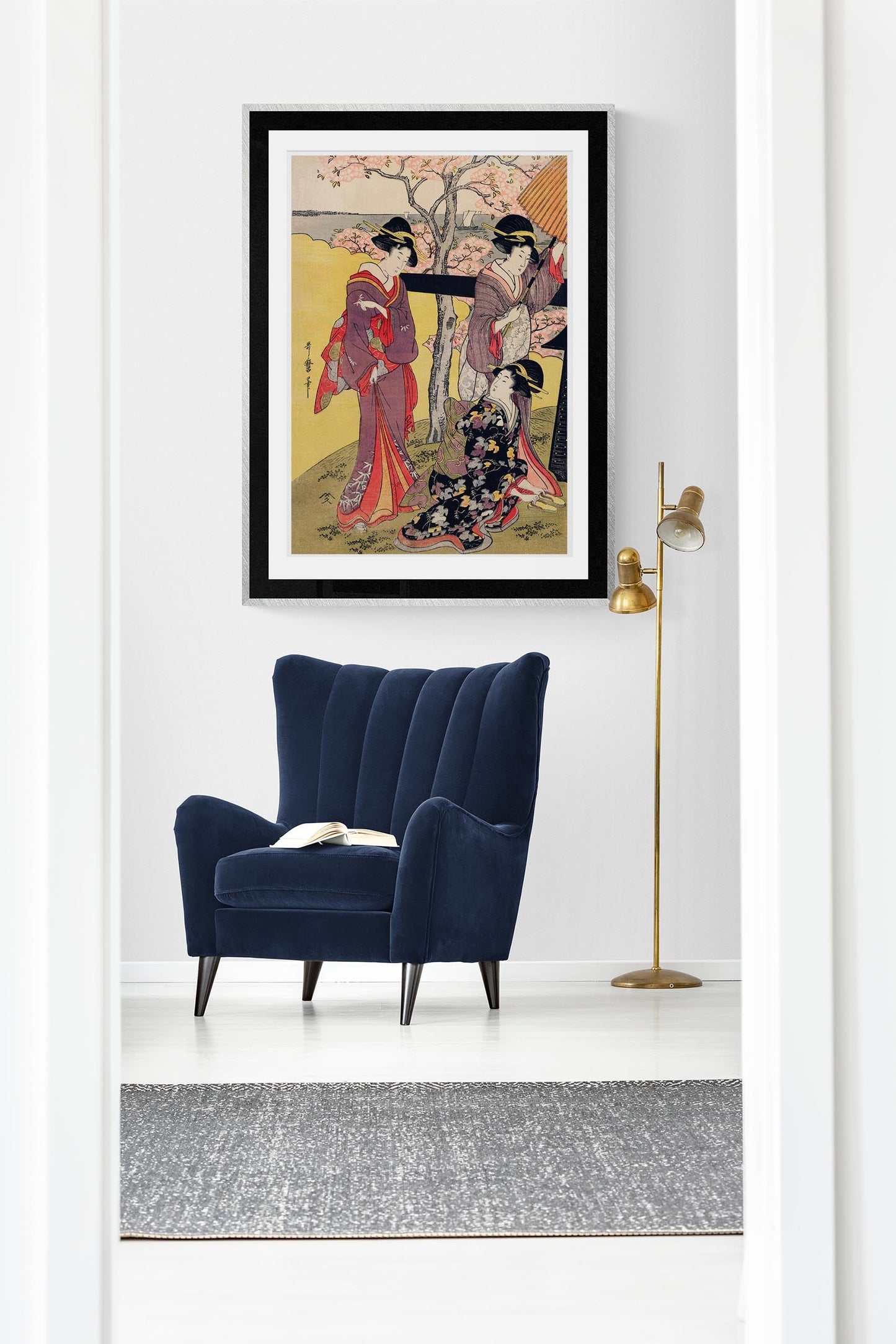 Gotenyama no Hanami Hidari (Tres geishas en el jardín de los cerezos en flor) de Utamaro Kitagawa