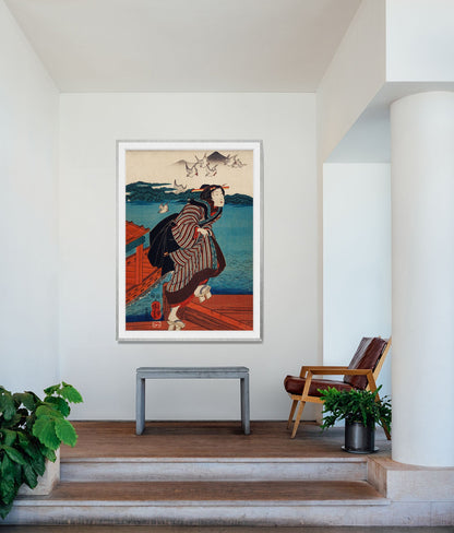 Geisha running and the sea by Utagawa Kuniyoshi