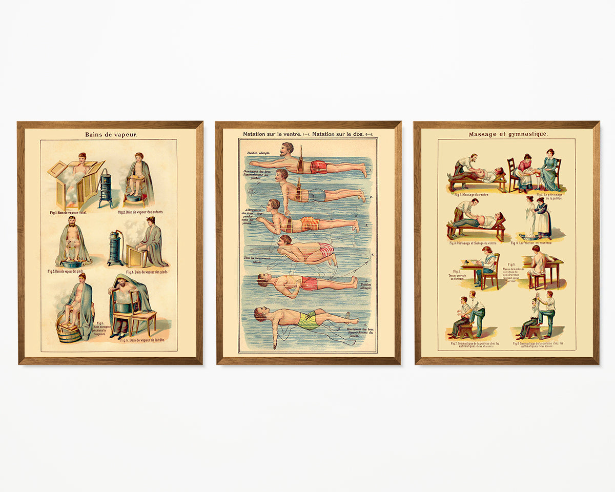Natural Healing French Exercises Set of 3 Prints