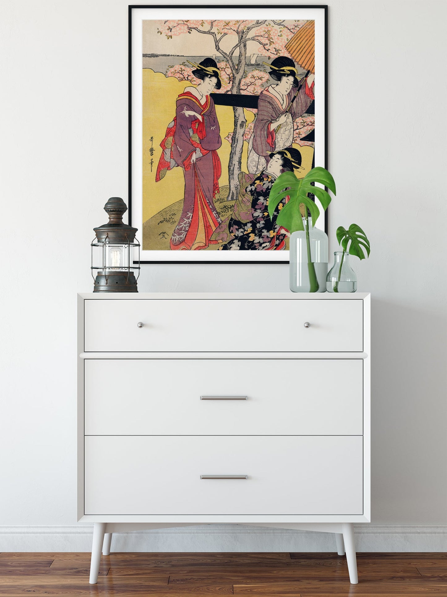 Gotenyama no Hanami Hidari (Tres geishas en el jardín de los cerezos en flor) de Utamaro Kitagawa