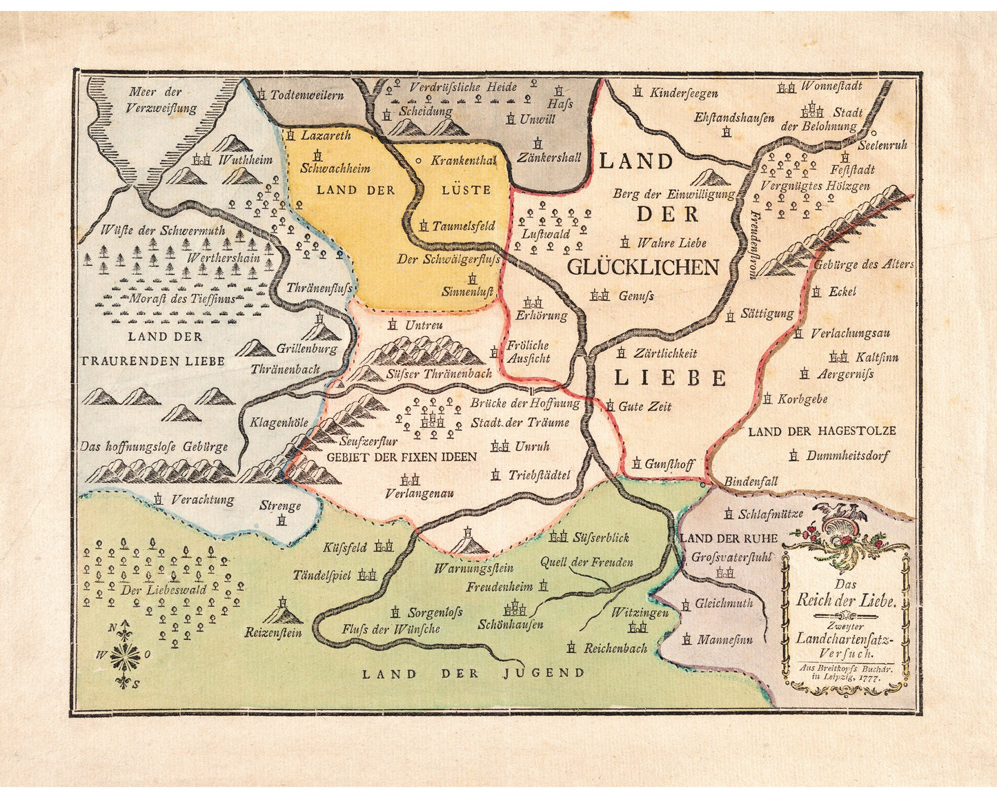 Mapa antiguo alemán del amor | Mapa de relaciones vintage de 1777 | Amor y San Valentín | Regalo de compromiso, boda o aniversario | Vintage moderno