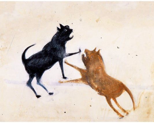 Peleas de perros y gatos | Arte americano de Bill Traylor | Arte popular animal | Artista autodidacta afroamericano | Decoración de pared vintage moderna