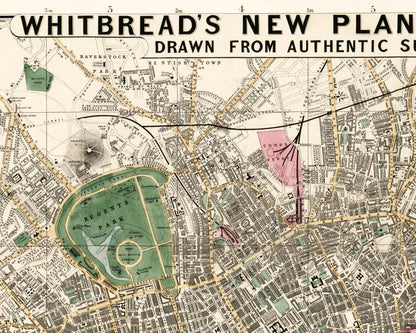 Mapa antiguo de Londres | Hyde Park, Kensington Gardens, Regents Park, río Támesis | Cartografía británica antigua | Arte mural para viajeros