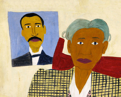 Retrato familiar con gato | Mamá y papá | William H. Johnson | Arte popular afroamericano vintage | Artista negro | Arte mural primitivo americano