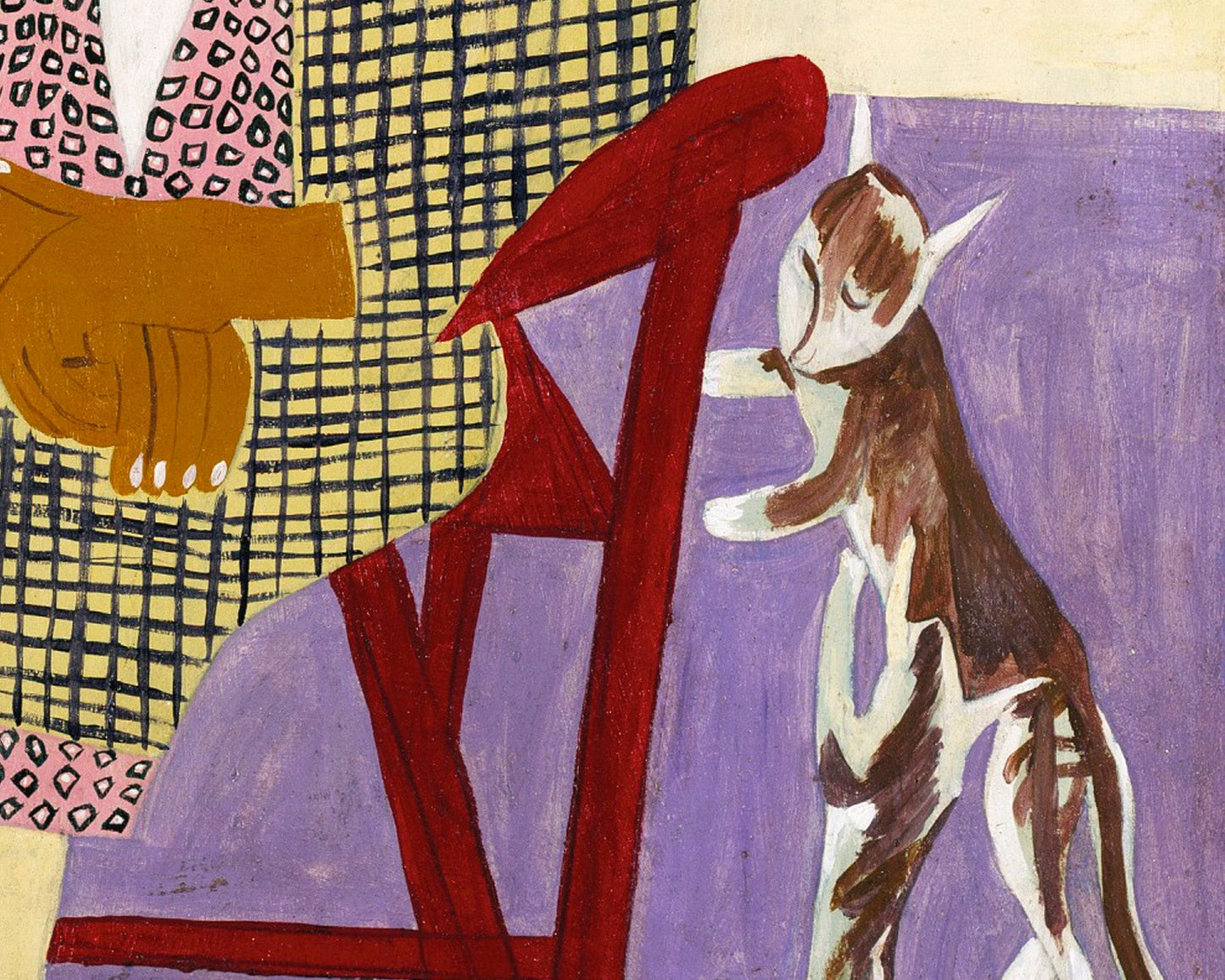 Retrato familiar con gato | Mamá y papá | William H. Johnson | Arte popular afroamericano vintage | Artista negro | Arte mural primitivo americano