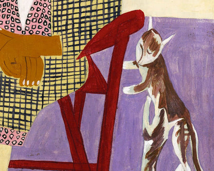 Retrato familiar con gato | Mamá y papá | William H. Johnson | Arte popular afroamericano vintage | Artista negro | Arte mural primitivo americano