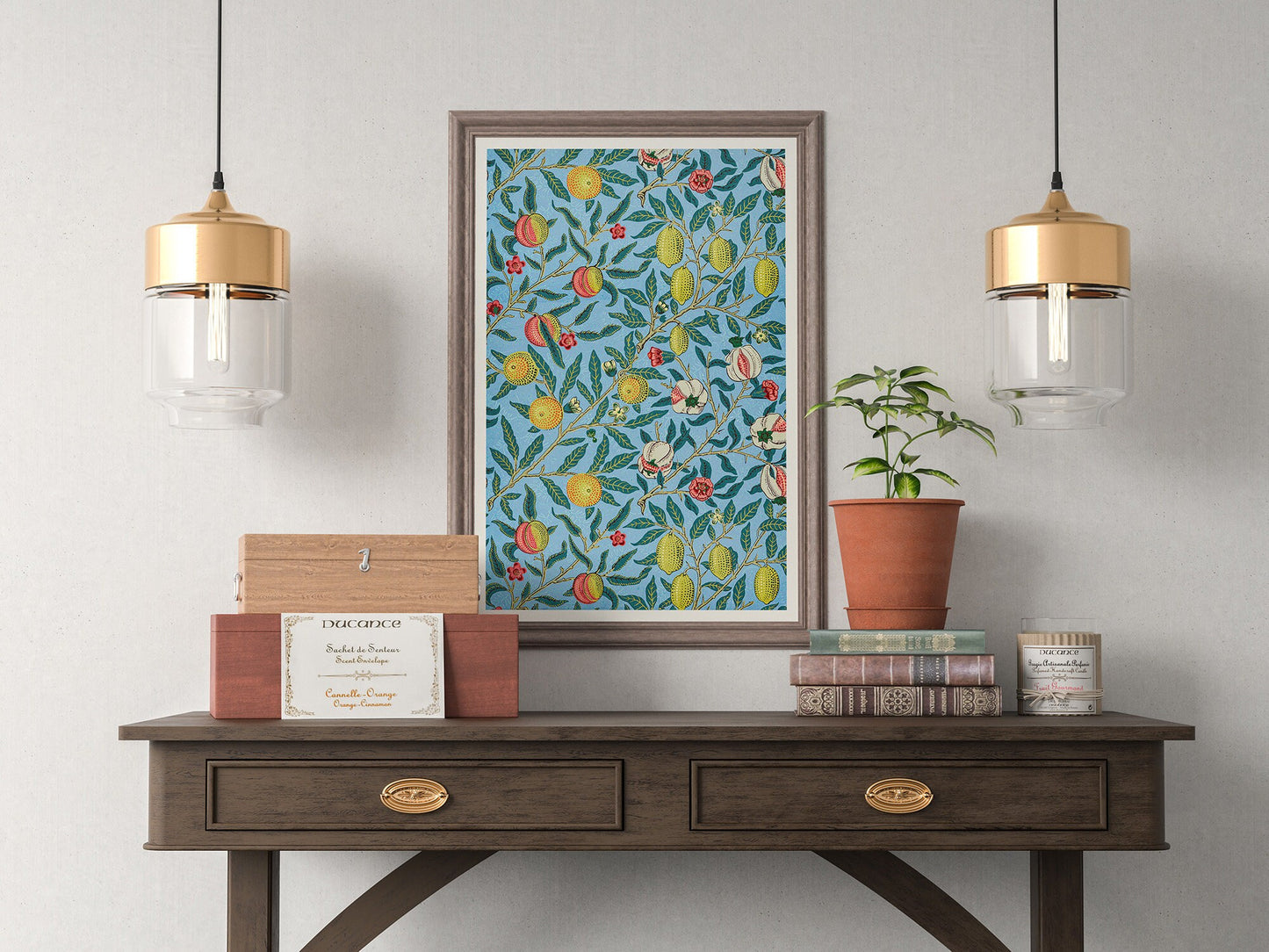 Póster de la exposición de William Morris, diseño de cuatro frutas, Art Nouveau, papel tapiz, diseño de granada, decoración del hogar, arte mural