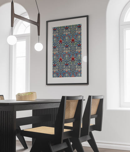 Póster de exposición con estampado de cabeza de serpiente de William Morris, impresión de William Morris, Art Nouveau, estilo victoriano, fondo con textura de tela, decoración del hogar