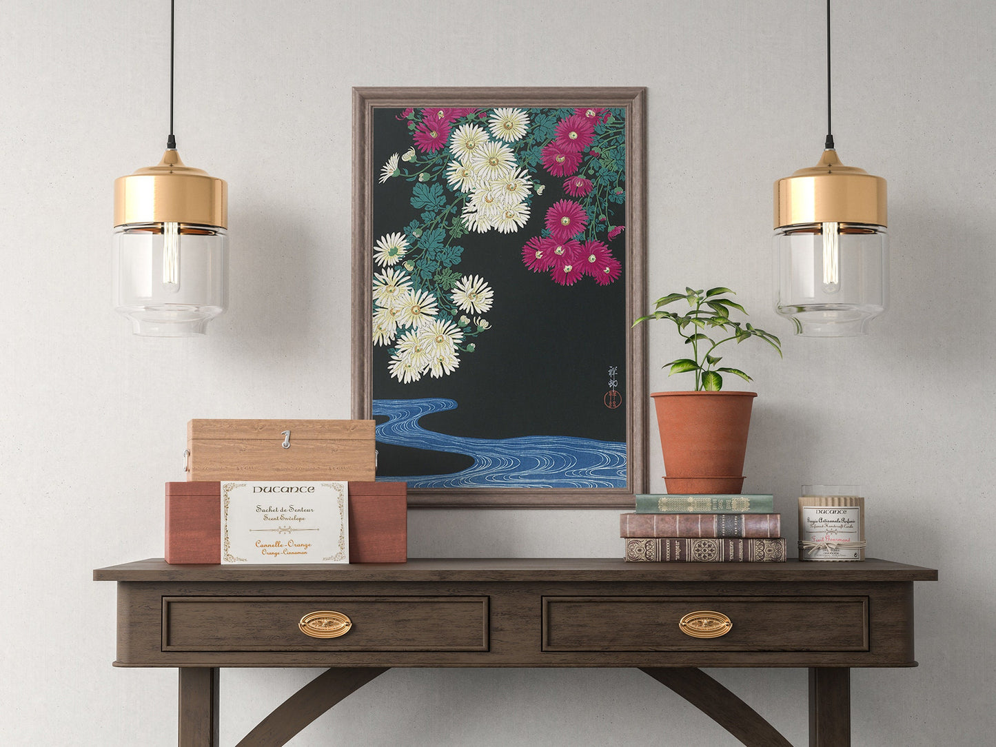 Ohara Koson - Lámina artística japonesa de crisantemos, decoración del hogar, arte de pared