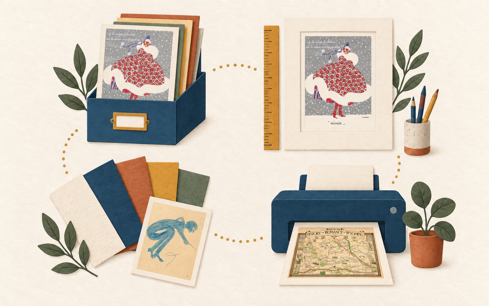 RPS product artwork appears in file selection, framing, paper and printer-output mockups.